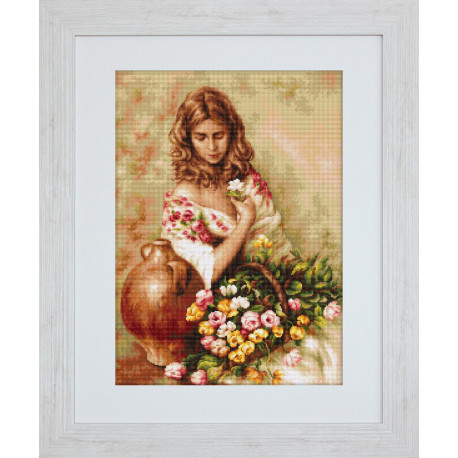 Набір для вишивання гобелену Luca-S G519 Дівчина з квітами фото