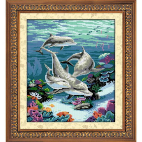 Набор для рисования камнями алмазная живопись Dream Art Семья дельфинов (квадратные, полная) 30059D