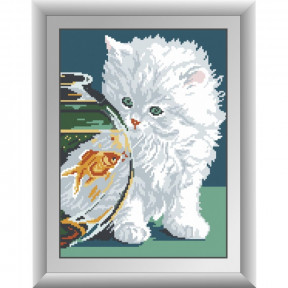 Набор для рисования камнями алмазная живопись Dream Art Белый котенок (квадратные, полная) 30343D