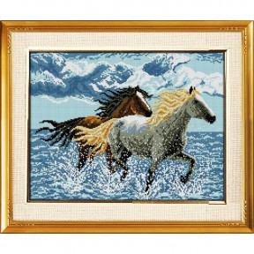 Набор для рисования камнями алмазная живопись Dream Art Бегущие по волнам лошади (квадратные, полная) 30243D