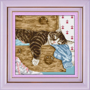 Набір для малювання камінням алмазна живопис Dream Art Сплячий кіт (квадратні, повна) 30373D