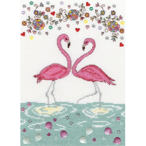 Набір для вишивання хрестиком Bothy Threads XKA9 Love Flamingo Закохані фламінго