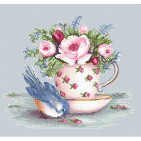 Набір для вишивання хрестиком Luca-S B2324 Пташка та чашка чаю