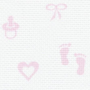 Тканина для вишивання 3706/4249 Baby-Aida 14 (36х46см) молочна з дитячим малюнком (рожевий)