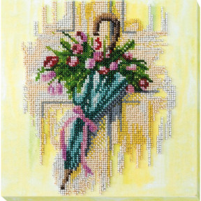 Набор для вышивки бисером на холсте Абрис Арт Зонтик и тюльпаны АМВ-032