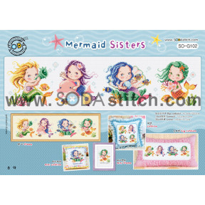 Схема для вышивки нитками крестиком Soda Stitch Mermaid Sisters//Сестры Русалки SODA Stitch