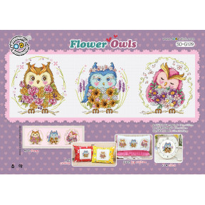 Схема для вышивки нитками крестиком Soda Stitch Flower Owls//Цветочные совы SODA Stitch