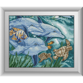 Набор для рисования камнями алмазная живопись Dream Art Три дельфина (квадратные, полная) 30537D