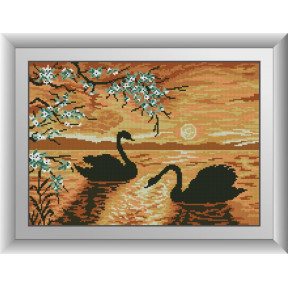 Набор для рисования камнями алмазная живопись Dream Art Вечер на озере (лебеди) (квадратные, полная) 30733D