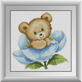 Набор для рисования камнями алмазная живопись Dream Art Мишка в синем цветке (квадратные, полная) 30763D