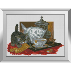 Набор для рисования камнями алмазная живопись Dream Art Чаепитие (котята) (квадратные, полная) 31135D