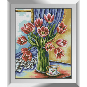 Набір для малювання каменями алмазний живопис Dream Art Тюльпани на вікні (квадратні, повна) 31270D