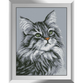 Набор для рисования камнями алмазная живопись Dream Art Серый кот (квадратные, полная) 31378D