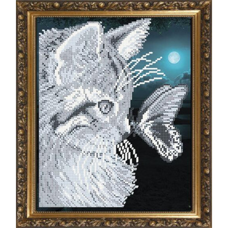 Схема на тканині для вишивання бісером ArtSolo Кіт з метеликом