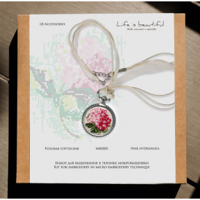 Набір для створення прикраси у техніці мікровишивки Lifeisbeautiful Кулон Рожева Гортензія МВ0105