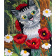 Набір для вишивання стрічками Марічка Кіт у маках НКЛ-4017 фото