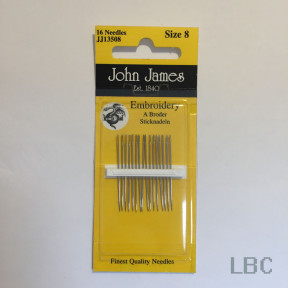 Набір голок для вишивання гладдю №8 (16 шт) John James JJ13508