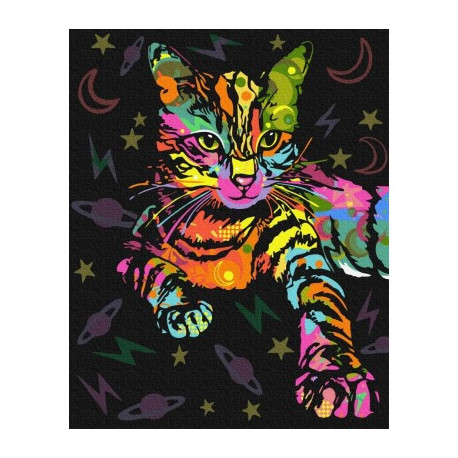 Неоновая кошка BrushMe холст на подрамнике 40x50см GX39229