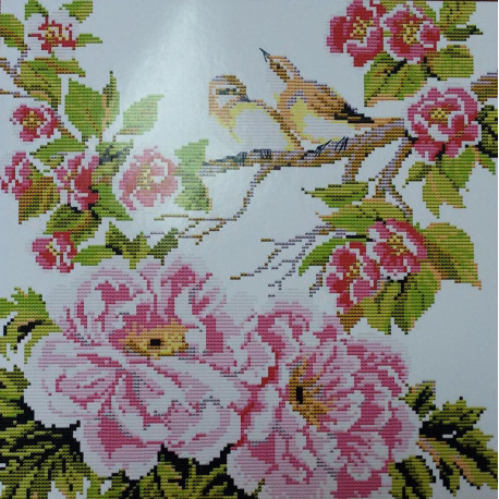 Цветы и птицы Набор для вышивания крестом с печатью на ткани