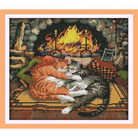 Спящие коты Набор для вышивания крестом с печатью на ткани NKF
