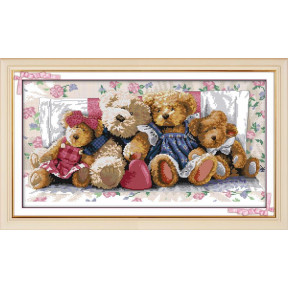 Сім'я ведмедів Набір для вишивання хрестиком з друкованою  схемою на тканині Joy Sunday K085