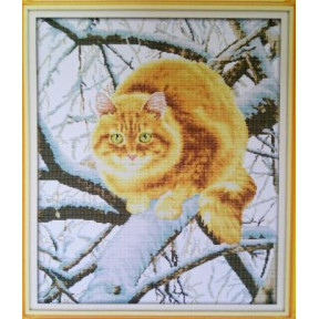 Рыжий кот на дереве Набор для вышивания крестом с печатной схемой на ткани Joy Sunday D706