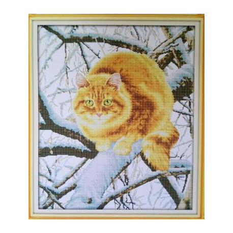 Рудий кіт на дереві Набір для вишивання хрестиком з друкованою