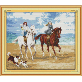 Дамы на лошадях Набор для вышивания крестом с печатью на ткани