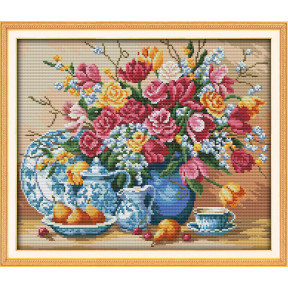 Цветы и фрукты Набор для вышивания крестом с печатной схемой на ткани Joy Sunday J145