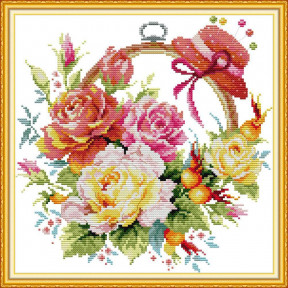 Квітковий кошик. Троянди Набір для вишивання хрестиком з друкованою  схемою на тканині Joy Sunday H849