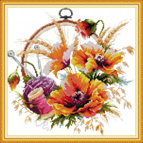Квітковий кошик. Маки Набір для вишивання хрестиком з друкованою  схемою на тканині Joy Sunday H848