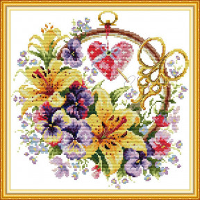 Цветочная корзина. Лилии Набор для вышивания крестом с печатной схемой на ткани Joy Sunday H847
