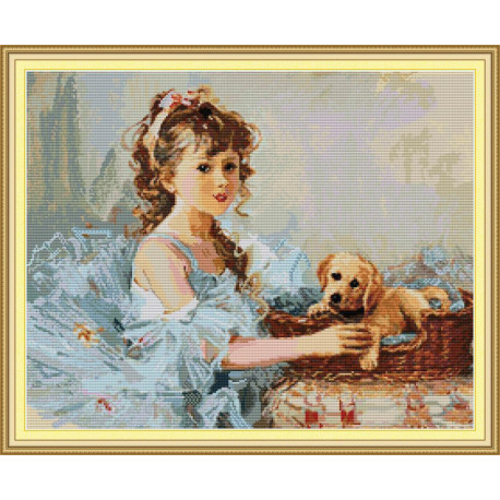 Девочка с собакой Набор для вышивания крестом с печатью на