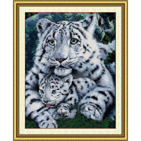 Белый тигр с тигренком Набор для вышивания крестом с печатью на