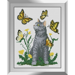 Кіт з метеликами. Dream Art. Набір алмазної мозаїки (квадратні