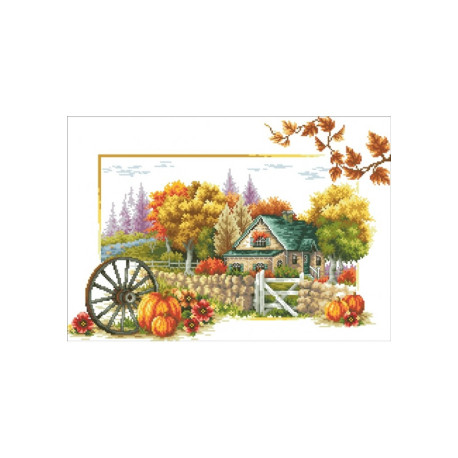Будиночок восени Канва з нанесеним малюнком для вишивання