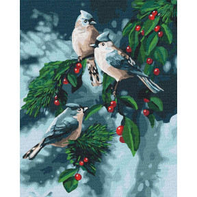 Зимние птички Картина по номерам Идейка Холст на подрамнике 40х50 см КНО4081