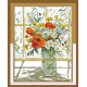 Букет цветов возле окна H244 Набор для вышивки крестиком с печатью на ткани 14ст