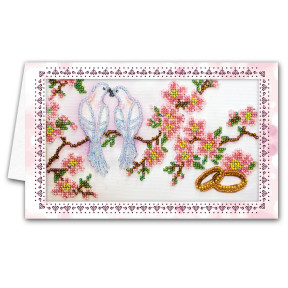 Свадебные птицы Набор открытка-конверт для вышивки микробисером Абрис Арт AOM-012