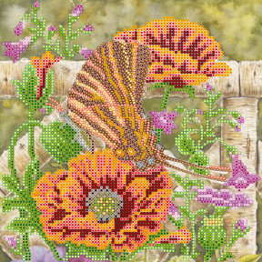 Бабочка и маки Схема для вишивки бисером на натуральном художественном холсте Абрис Арт AC-525