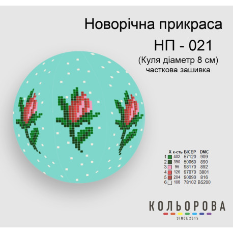 Шар Набор для вышивания новогоднего украшения ТМ КОЛЬОРОВА НП-021