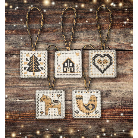 Набір для вишивання хрестиком Різдвяні прикраси (Christmas Decoration: Black and Gold) ANCHOR AKE0016-0002