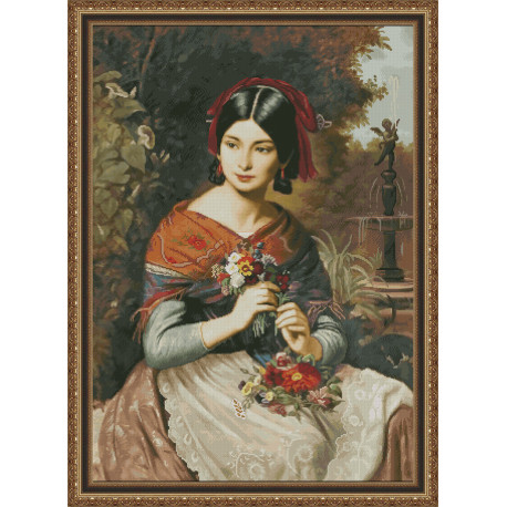 Дівчина з квітами Набір для вишивання хрестиком Фантазія 200/143
