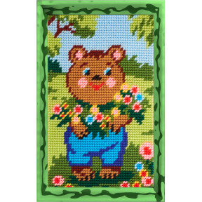 Медвежонок с цветами Набор для вышивания с пряжей Bambini X-2319