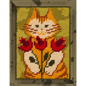 Кот с тюльпанами Набор для вышивания с пряжей Bambini X-2213