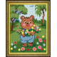 Мишка с цветами Канва с нанесенным рисунком Чарівниця D-15