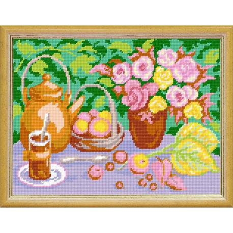 Натюрморт «Чаепитие в саду» Канва с нанесенным рисунком Чарівниця L-03