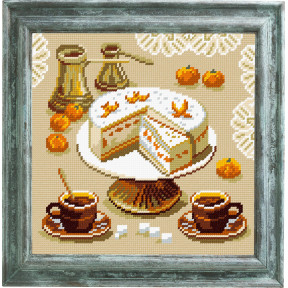 Торт, мандарины и кофе Канва с нанесенным рисунком Чарівниця E-17