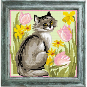 Кішка серед тюльпанів Канва з нанесеним малюнком Чарівниця E-23