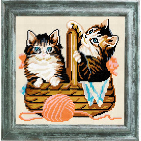 Кошенята в кошичку Канва з нанесеним малюнком Чарівниця E-24